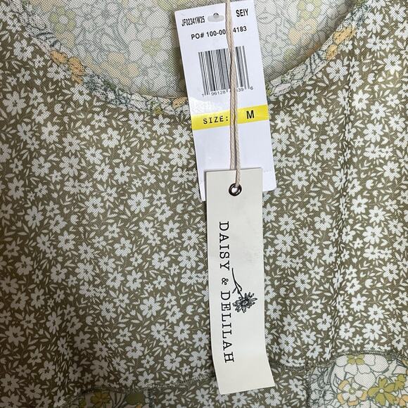 Daisy 70s Floral Print Sheer Mesh Top Green Womens M Flower Power Y2K Retro - Picture 7 of 9